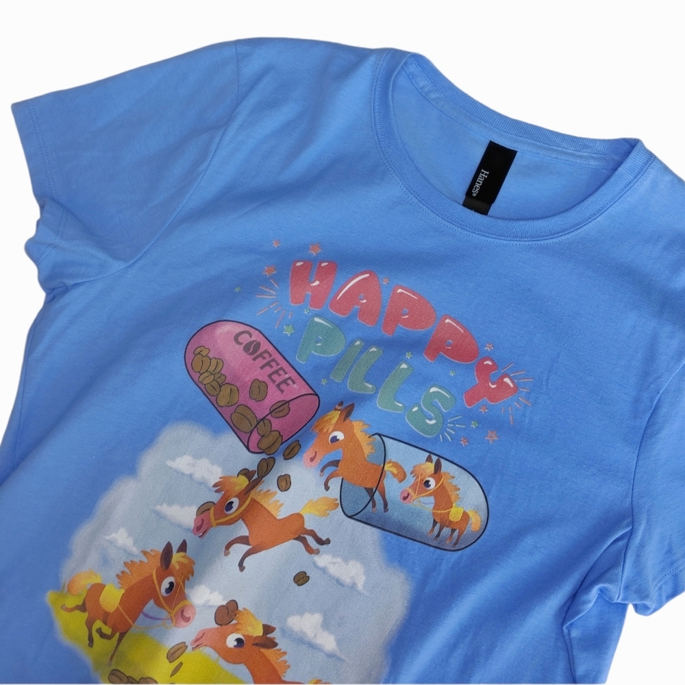 Hanes 'Happy Pills' Horse & Coffee Lover Funny Graphic T-Shirt
